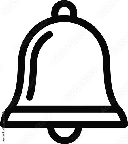 A simple black outline drawing of a bell with a clapper isolated on a plain white background view