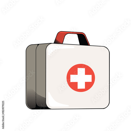 Handdrawn Cartoon First Aid Kit with Medical Cross Illustration