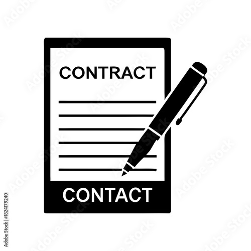 Contract document with pen signing agreement form on transparent background