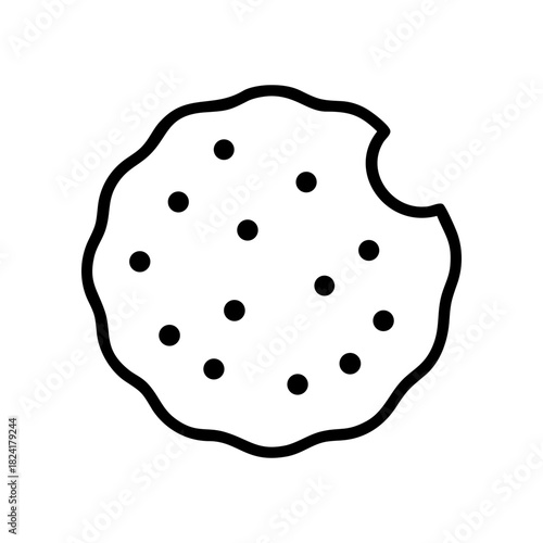Outline of a cookie with a bite taken out of it on transparent background