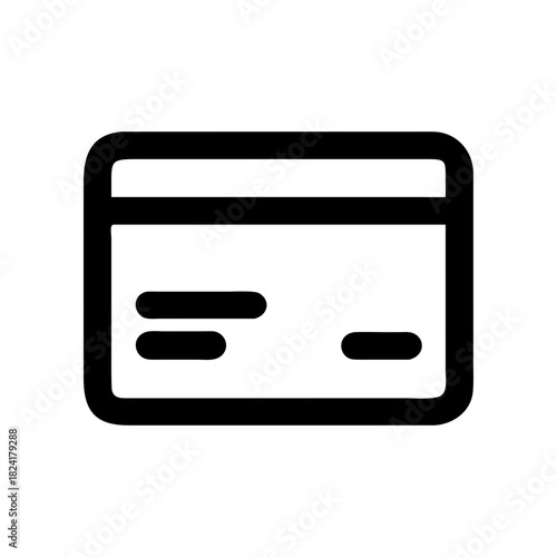Simple black and white credit card representation on transparent background