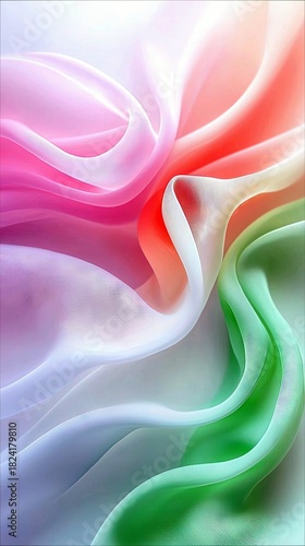 Wallpaper Mural Abstract flowing silk fabric with a gradient of pink, white, red, and green colors, creating a soft and elegant mood. Torontodigital.ca