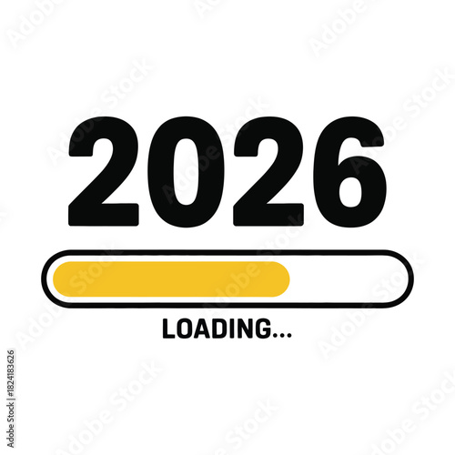 Year 2026 loading progress bar countdown concept vector illustration with yellow indicator on transparent background