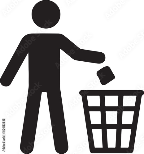 Person throwing trash into a waste bin icon, isolated vector graphic
