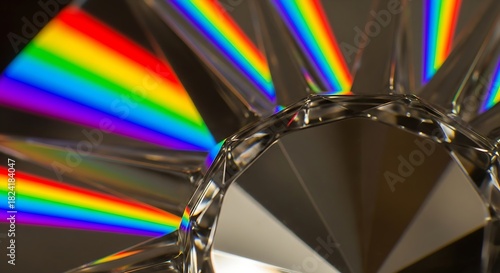 “Vibrant rainbow light refracted through clear glass surface, sharp prism colors, abstract spectrum glow, modern artistic optical effect.
