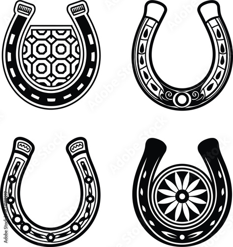Decorative Ornamental Horseshoe Vector Icon Set