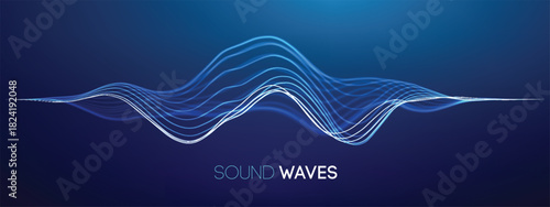 Music sound with voice background wave and soundwave. Tech ai abstract with pattern and voice. Music sound effect length artificial beat ripple motion orange shape design grid dot research science.