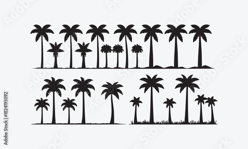 Tropical palm tree silhouettes on beach vector illustration