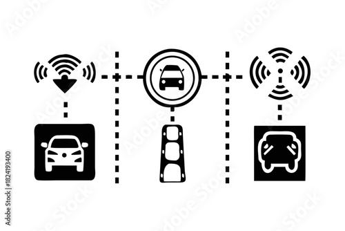 Connected car communication system icon with traffic light