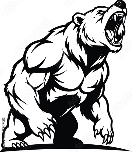 Ferocious bear roaring vector illustration black and white design art eps silhouette