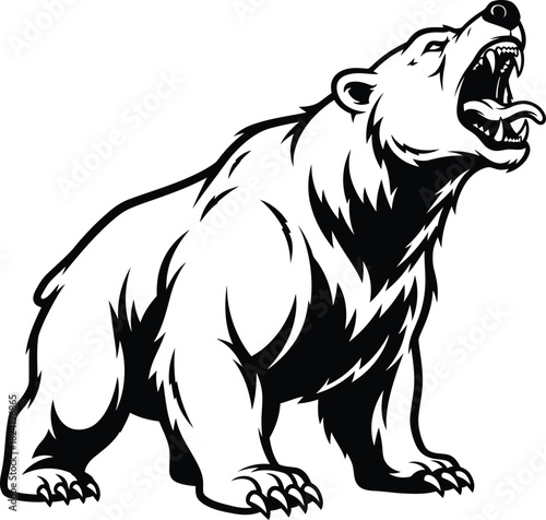 Angry bear illustration vector black and white grizzly roaring animal eps silhouette