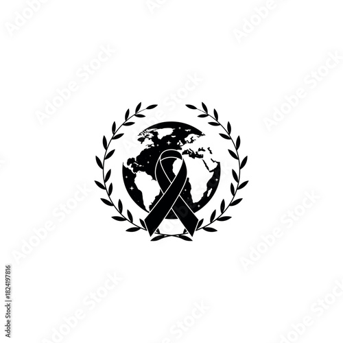 Global awareness ribbon with laurel wreath and earth