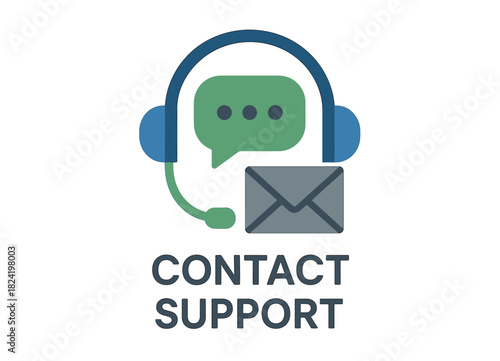 Contact support icon with headset, speech bubble, and envelope