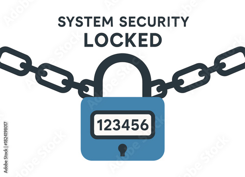 Blue padlock with password and chain symbolizing system security locked