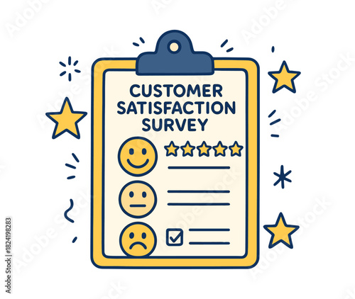 Customer satisfaction survey illustration with rating scale and emoticons
