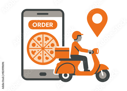 Food delivery concept with scooter and mobile app interface