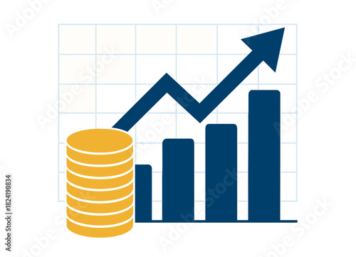 Financial growth concept with rising bar chart and coins