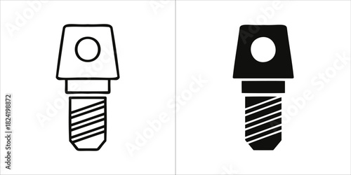 Dental implant abutment screw icon set, outline and solid versions, isolated on