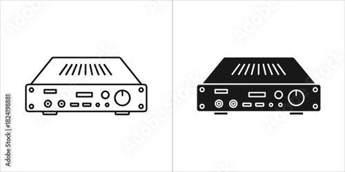 Audio amplifier or receiver icon in outline and solid black styles, representing home electronics