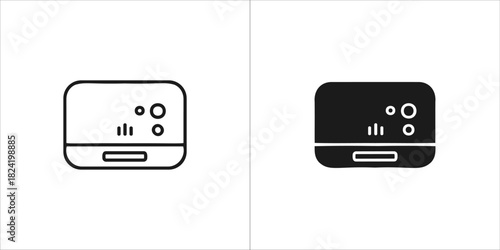 Smart speaker icon set, outline and solid glyph style, smart home device symbol for technology apps