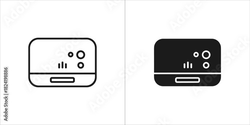 Smart speaker or air purifier icon set in outline and solid styles, representing modern home technology