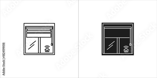 Smart window with automated blinds icon set, depicting modern home automation and connected living