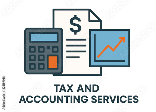 Financial analysis tools with calculator and chart for accounting services