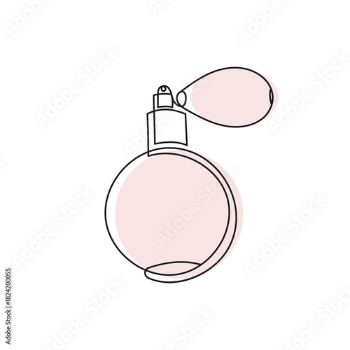 Vintage perfume atomizer bottle with a bulb pump. Minimalist line art vector. Perfect for beauty, cosmetics, fragrance branding, retro fashion, luxury product packaging.