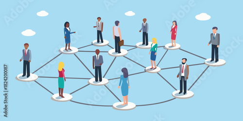 Diverse business professionals connected in a network