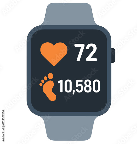Smartwatch displaying heart rate and step count for fitness tracking
