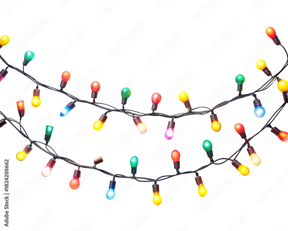 Naklejka premium Colorful christmas lights string isolated on transparent background