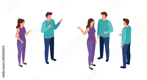 Casual conversation scene with isometric people in modern style
