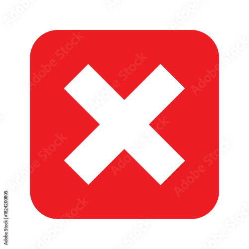Red square button with white cross mark icon for error cancel