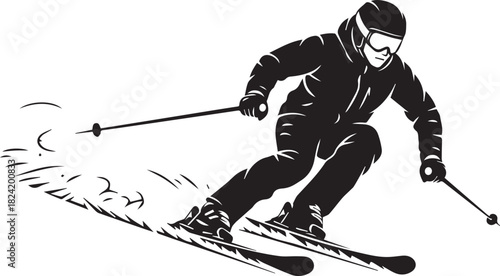 Dynamic Skier Mastering the Mountain Slope with Grace and Speed, an Exhilarating Winter Sports Illustration