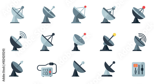 Colorful collection of satellite dish icons for communication themes