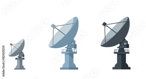 Set of satellite dishes in modern flat design