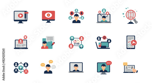 Flat style communication icons for digital and online networking