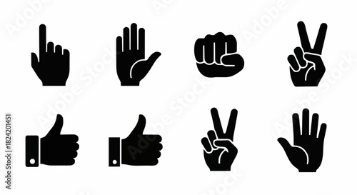 Hand symbol vector set with thumbs up and peace sign