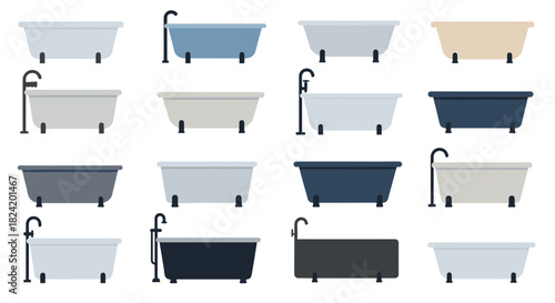 Stylish bathtub collection: modern design variations with elegant freestanding taps