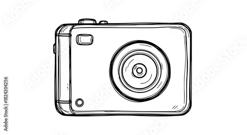 Hand drawn camera illustration, a classic vintage design, perfect for photography enthusiasts and creative projects, capture the moment with this timeless artistic sketch
