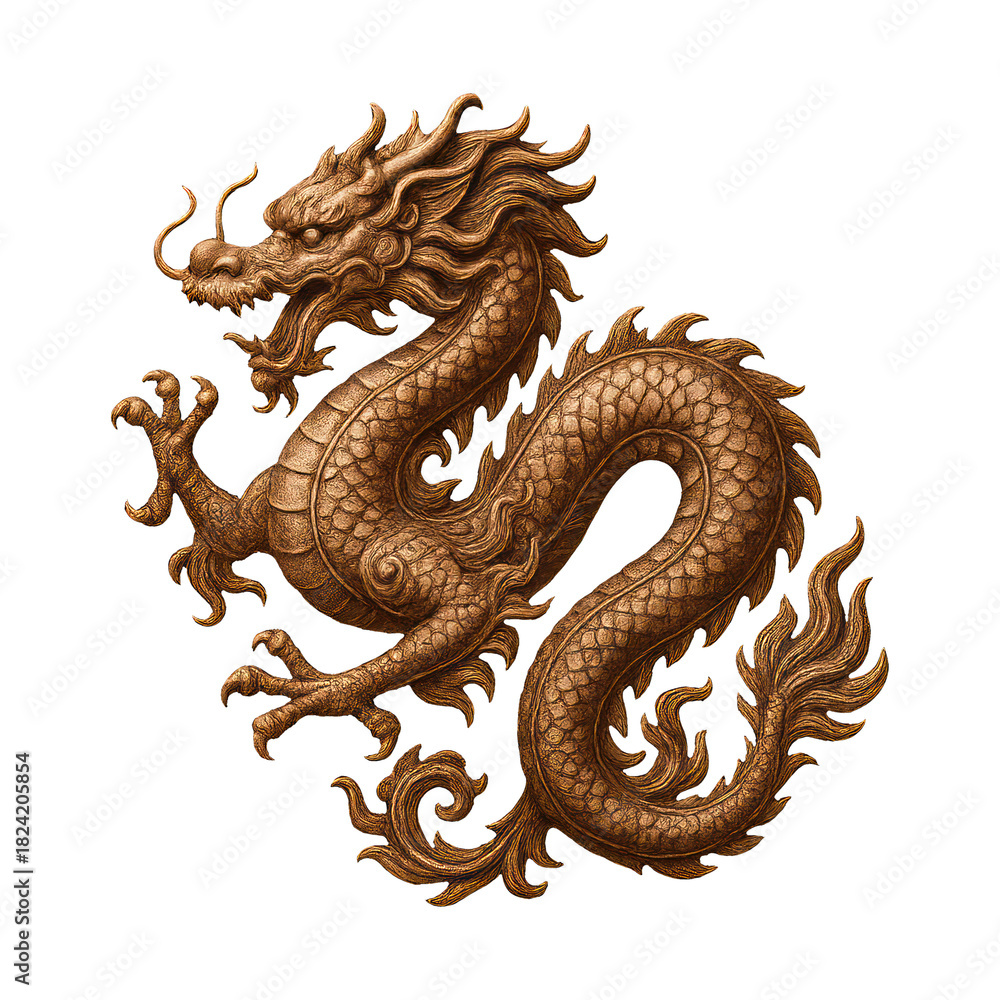 Obraz premium PNG Golden dragon mythical creature illustration.