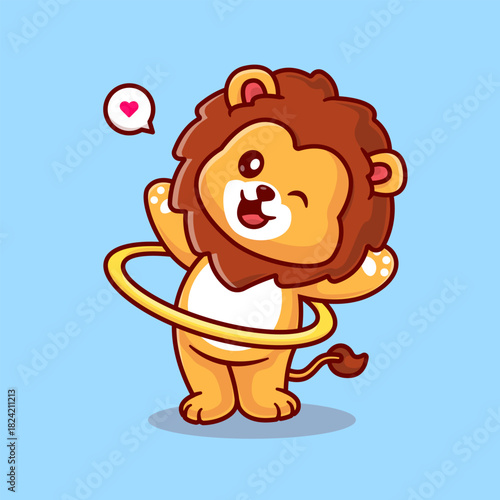 Cute Lion Playing Hula Hoop Cartoon