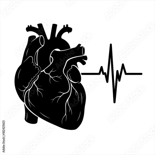 Black heart with ekg line illustration