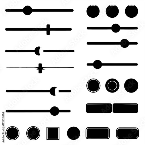 Collection of black slider and button ui elements