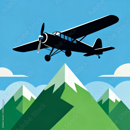 Vintage Aircraft Mountains Vector