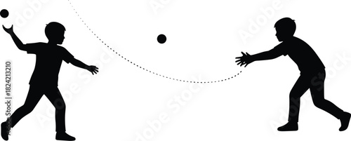 Two Boys Throwing and Catching Ball Silhouette Vector IllustrationTwo Boys Throwing and Catching Ball Silhouette Vector Illustration