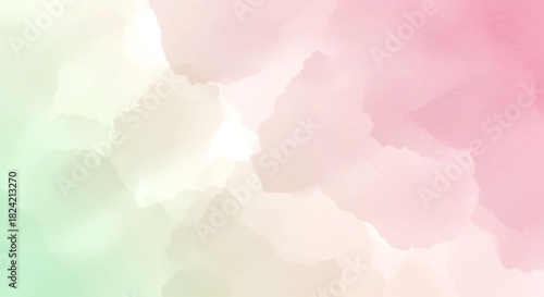 Abstract watercolor background with pink and green texture pastel soft dreamy wash stain