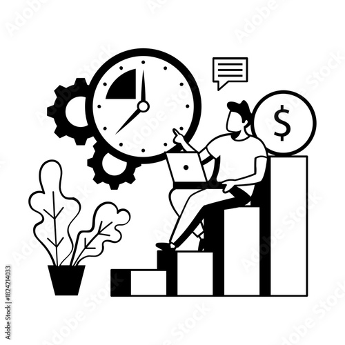 Person on the Path of Productivity and Profit concept, climbing success through time management vector design, Intrinsic motivation scene, Behavioral Economics banner, Visual cues illustration