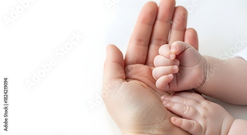 Tender portrait of parental bond and baby's trustful grasp conveying love, care, and family connection