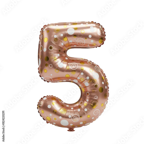 Golden Rose Number 5 Balloon with Polka Dot Pattern - Perfect for Celebrations